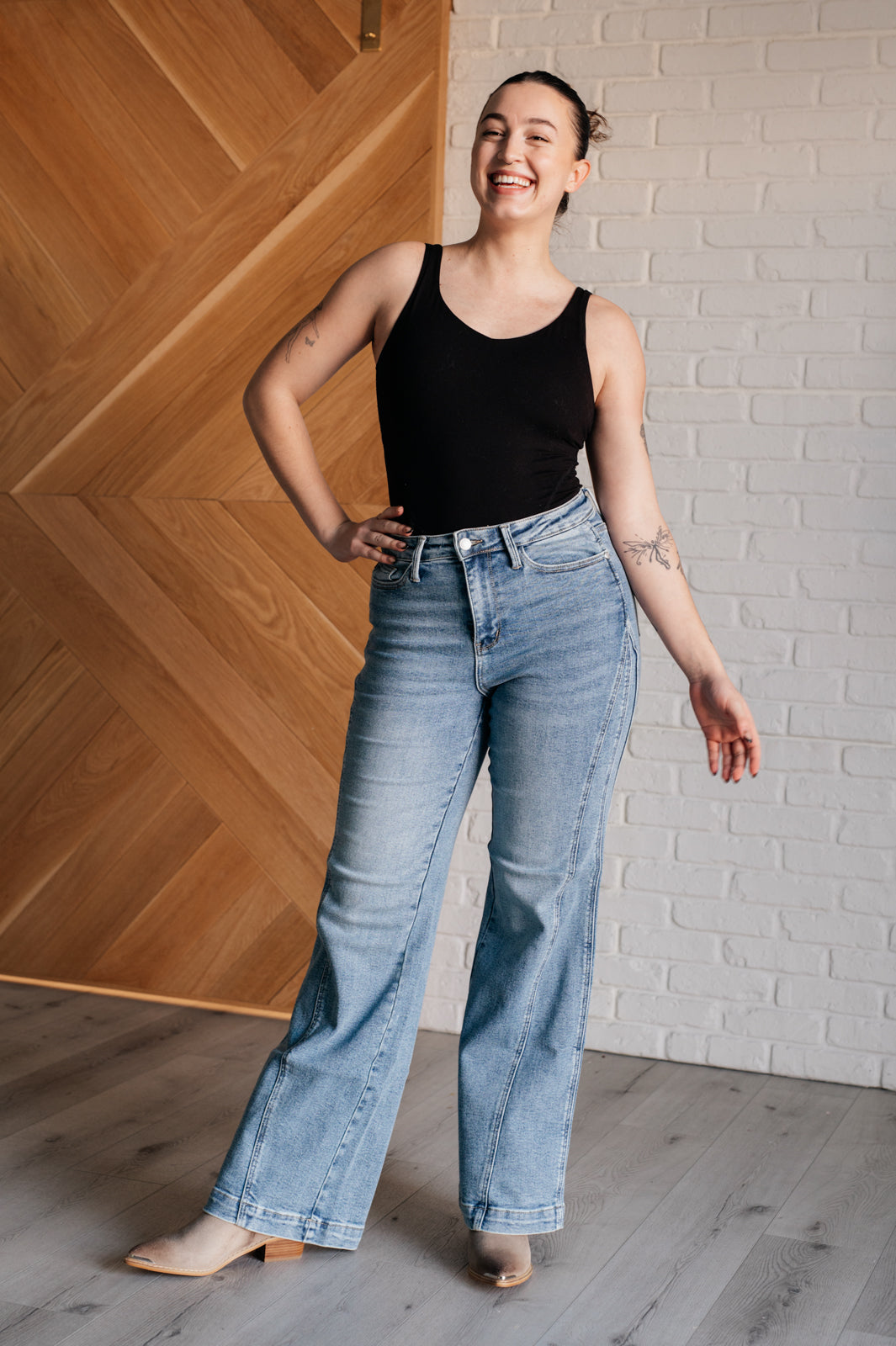 Melia High Rise Side Seam Detail Wide Leg Jeans Southern Soul Collectives