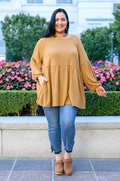 Melrose Ribbed Knit Raglan Tunic In Mustard Womens Southern Soul Collectives