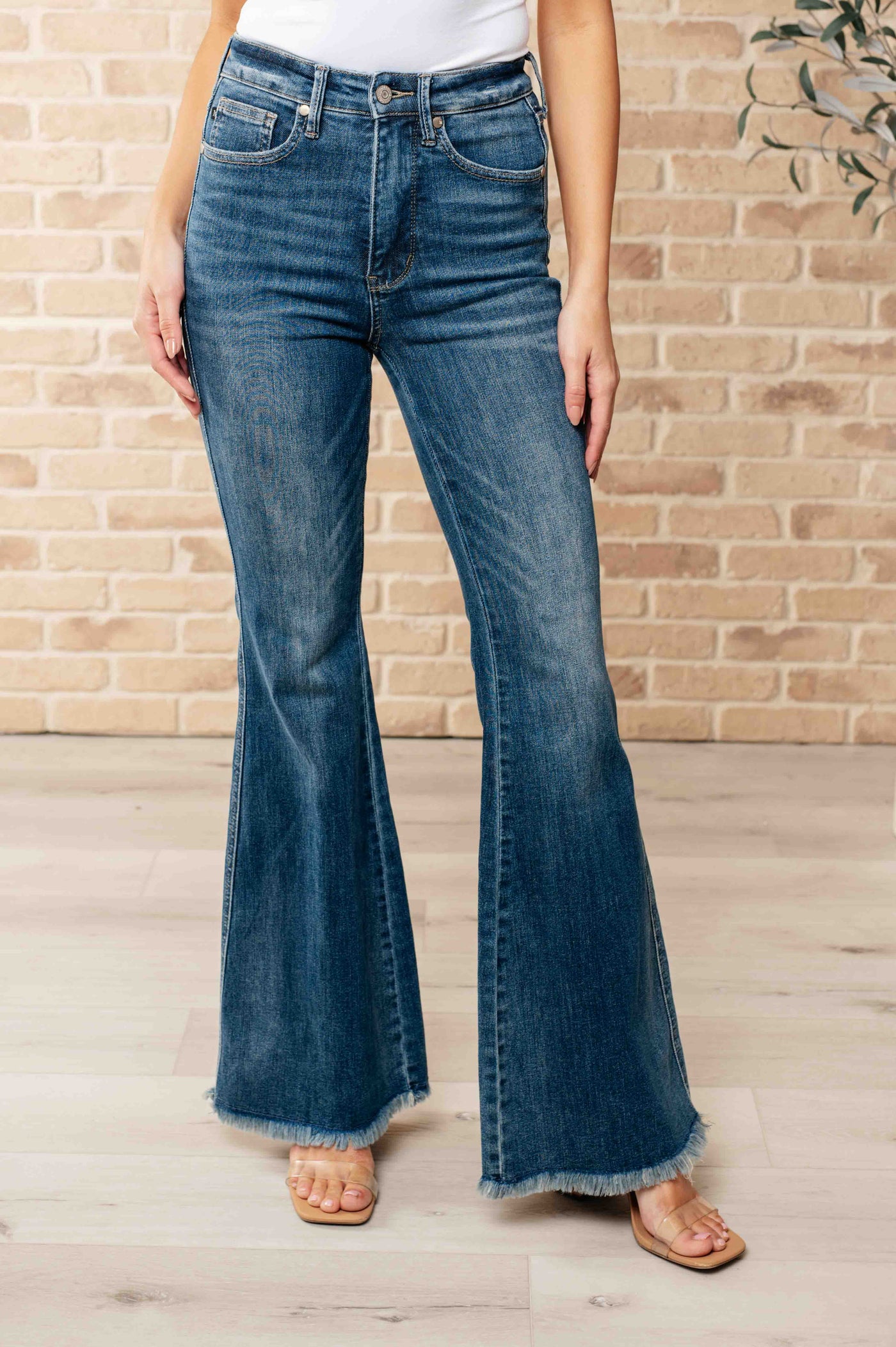 Miley High Waist Control Top Frayed Hem Flare Jeans Southern Soul Collectives