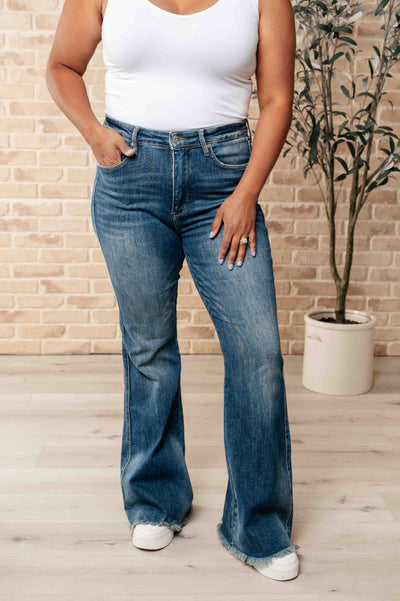 Miley High Waist Control Top Frayed Hem Flare Jeans Southern Soul Collectives