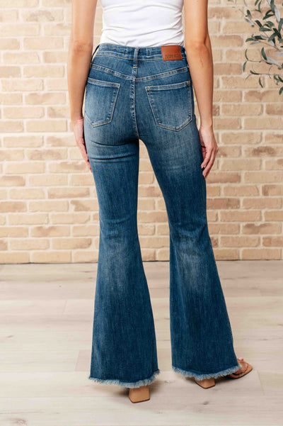 Miley High Waist Control Top Frayed Hem Flare Jeans Southern Soul Collectives