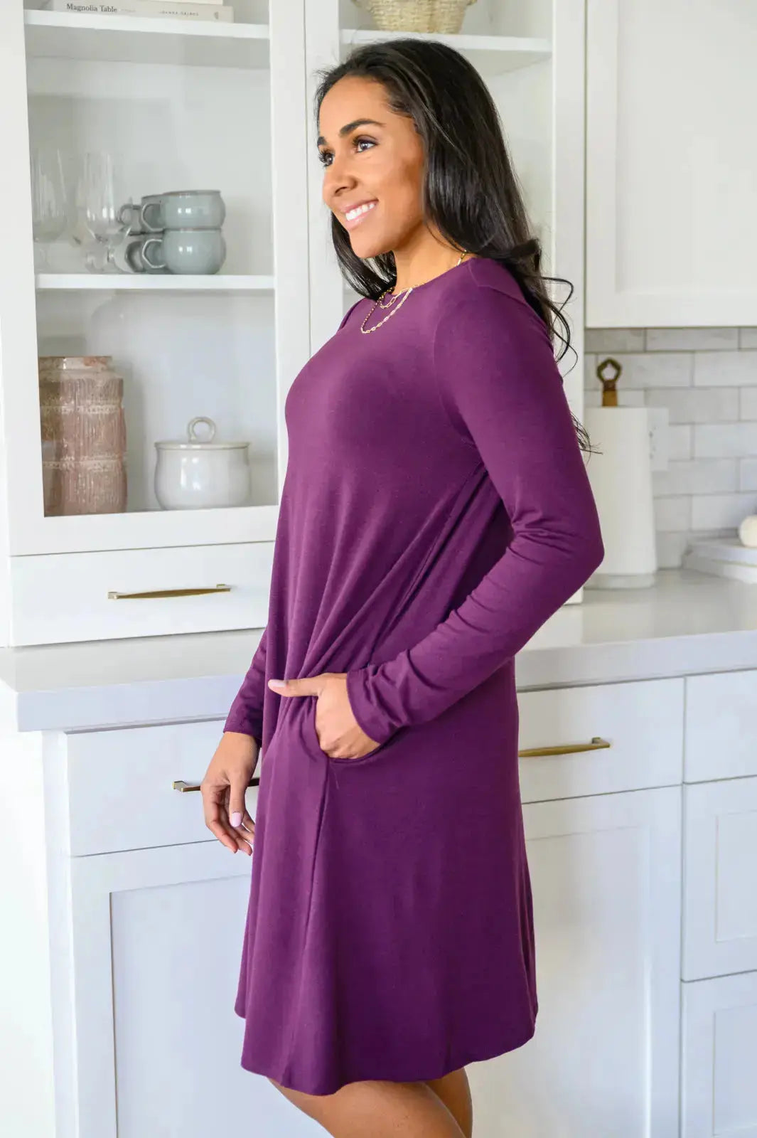 Most Reliable Long Sleeve Knit Dress In Plum Womens Southern Soul Collectives