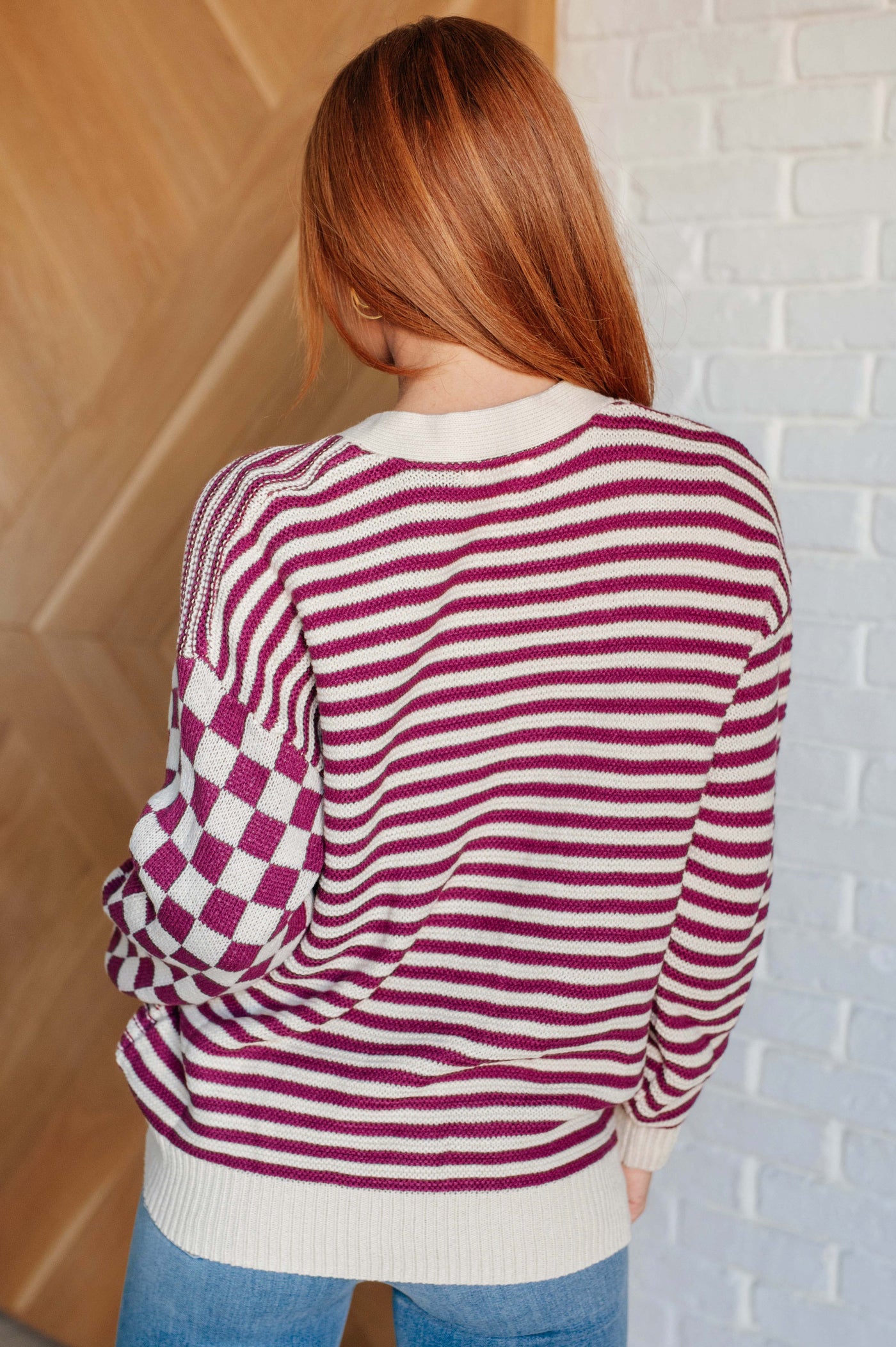 No Brainer Button Down Sweater Knit Cardigan in Magenta/Oatmeal Southern Soul Collectives