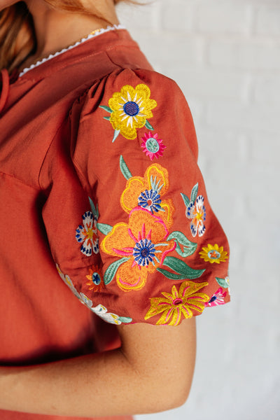 No Concerns Embroidered Sleeve Blouse Southern Soul Collectives