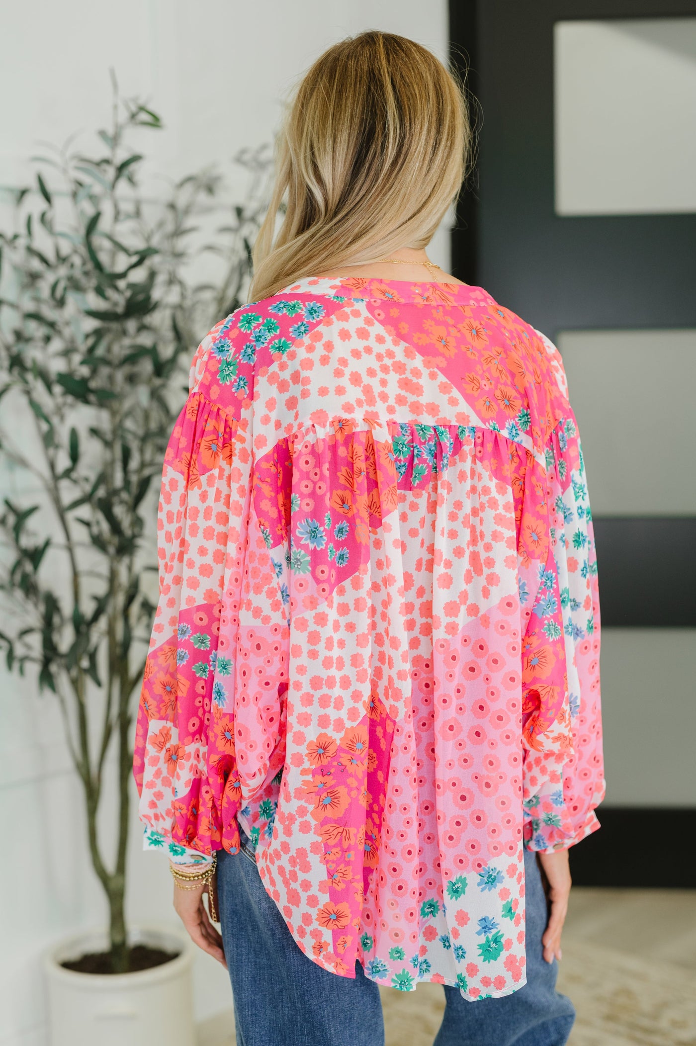 No Hesitation Mixed Print Blouse