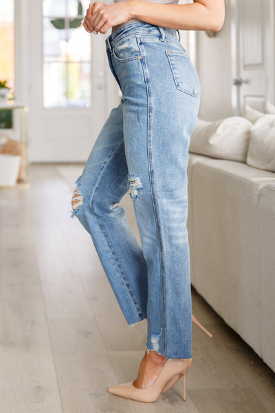 Judy Blue Nora High Rise Rigid Magic Destroy Slim Straight Jeans Womens Southern Soul Collectives