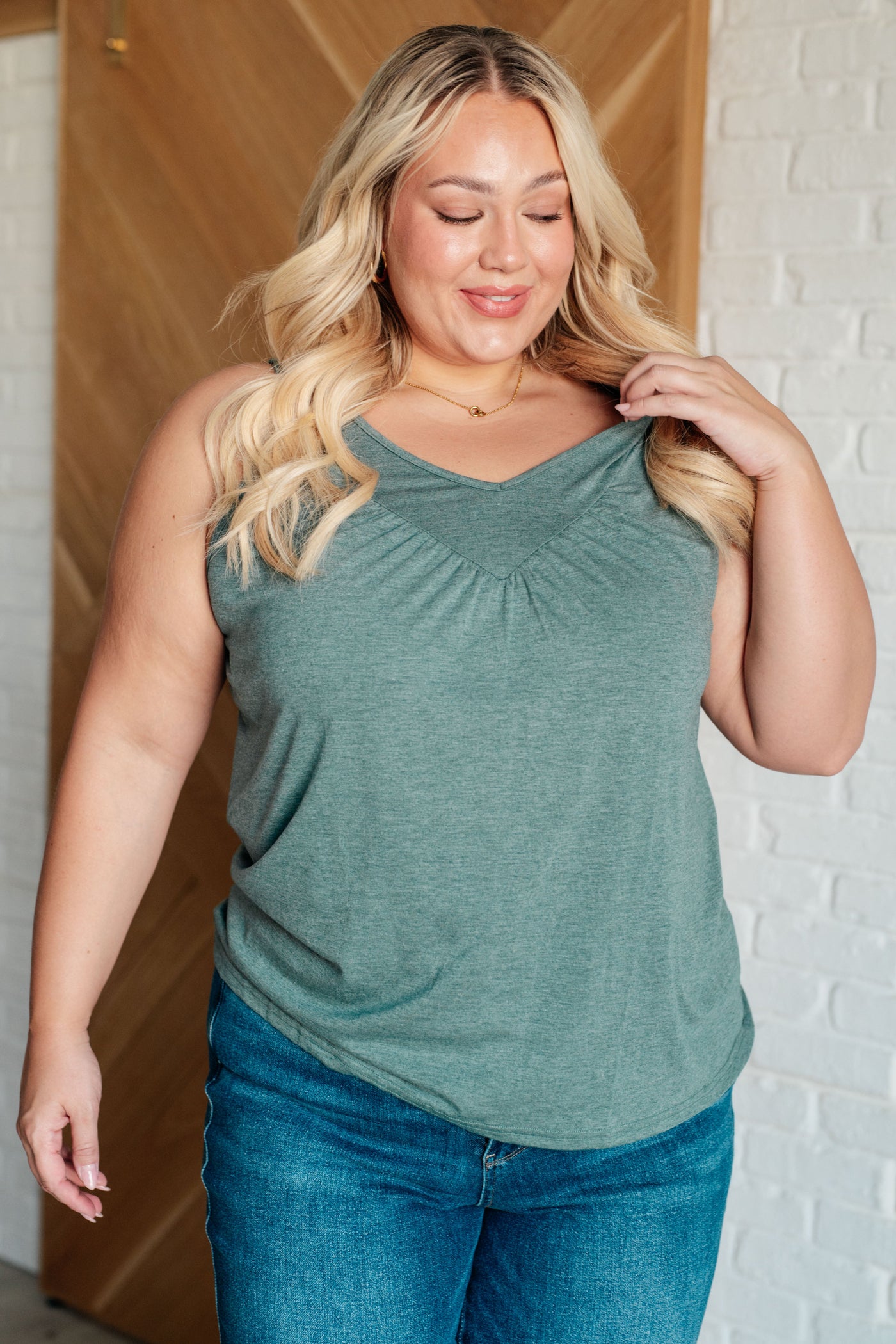 Not So Anxious V-Neck Tank in Mist Southern Soul Collectives