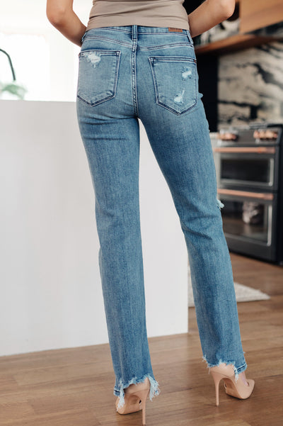 Judy Blue O'Hara Mid Rise Destroyed Straight Jeans in Medium Wash Womens Southern Soul Collectives