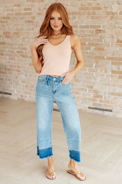 Judy Blue Olivia High Rise Wide Leg Crop Jeans in Medium Wash Bottoms Southern Soul Collectives