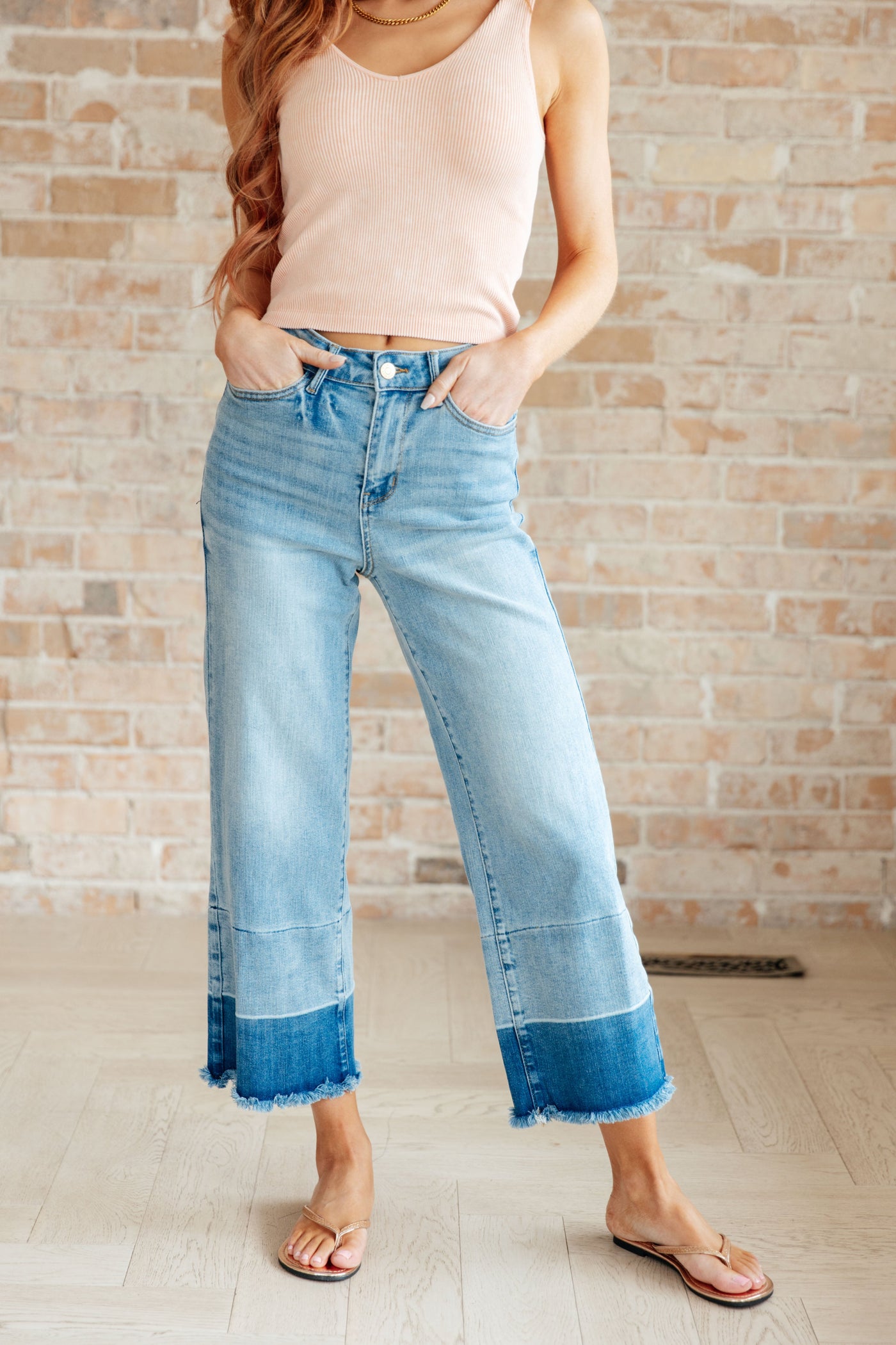 Judy Blue Olivia High Rise Wide Leg Crop Jeans in Medium Wash Bottoms Southern Soul Collectives