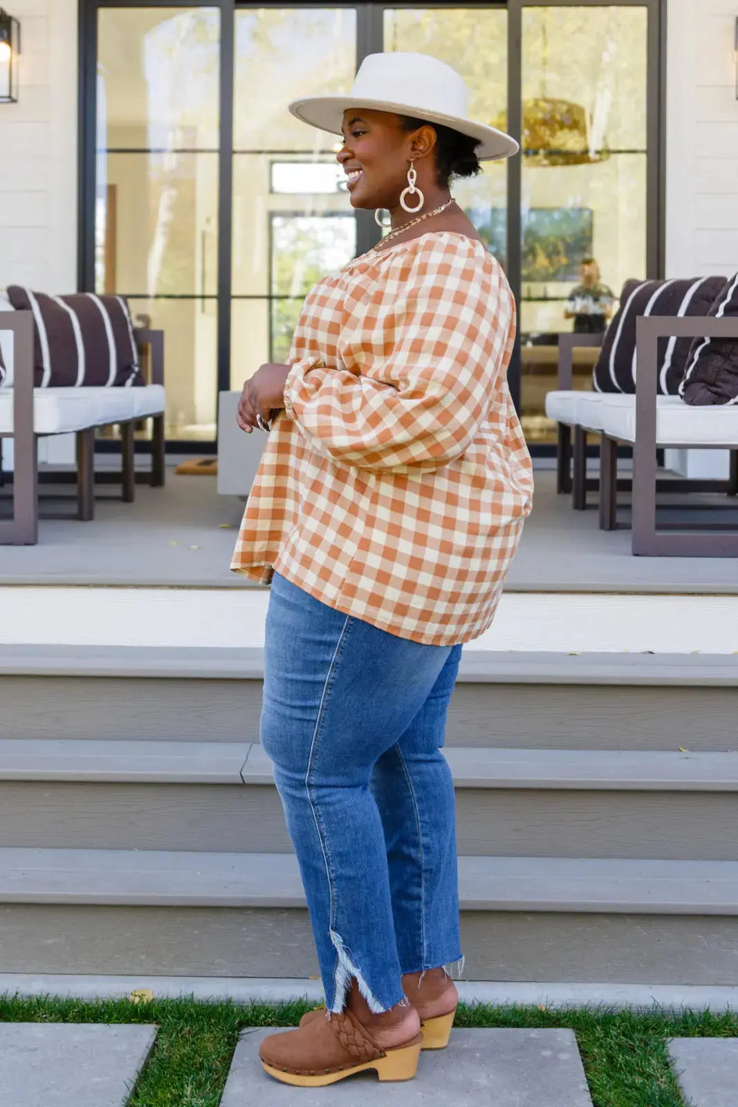 One Fine Afternoon Gingham Plaid Top In Caramel Womens Southern Soul Collectives