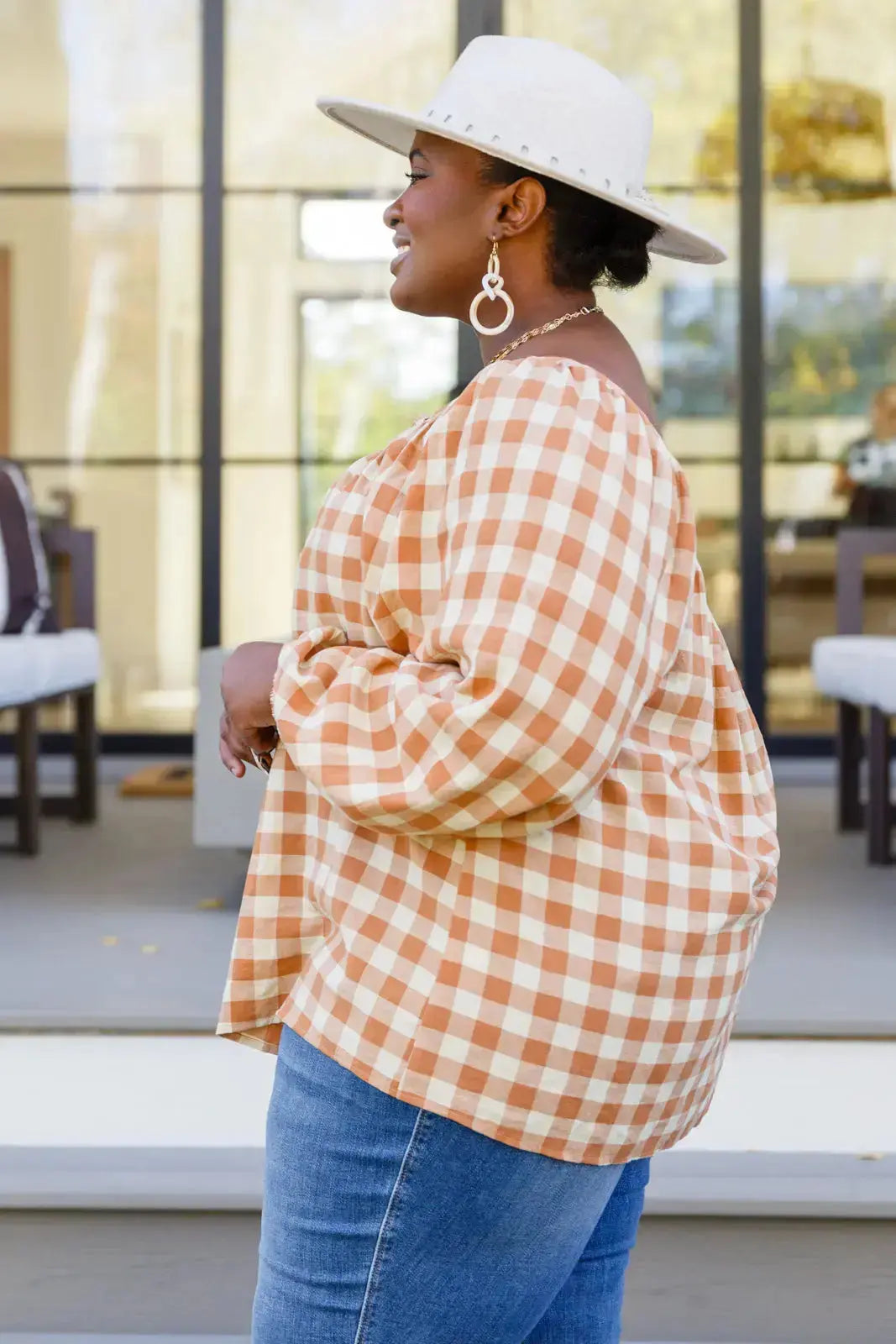 One Fine Afternoon Gingham Plaid Top In Caramel Womens Southern Soul Collectives