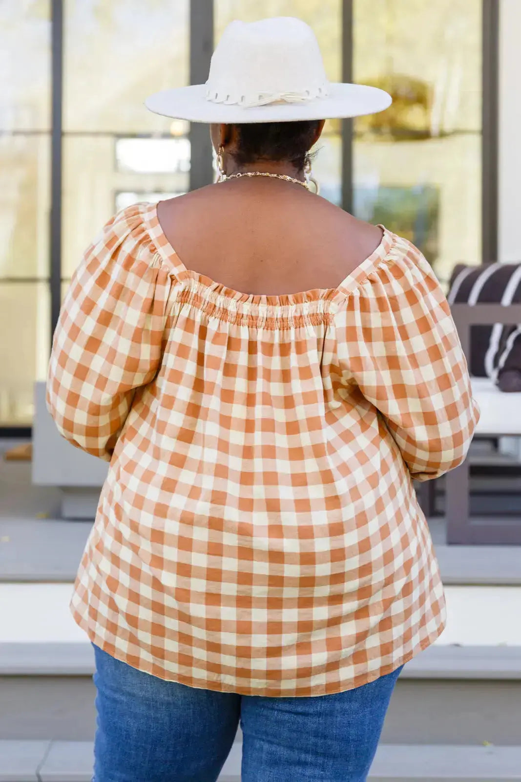 One Fine Afternoon Gingham Plaid Top In Caramel Womens Southern Soul Collectives