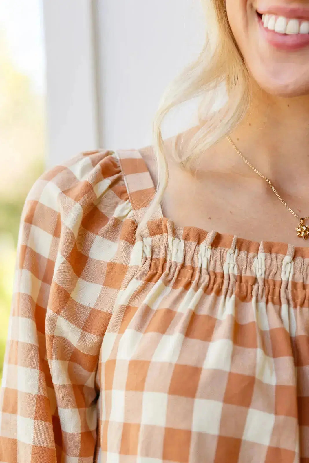 One Fine Afternoon Gingham Plaid Top In Caramel Womens Southern Soul Collectives