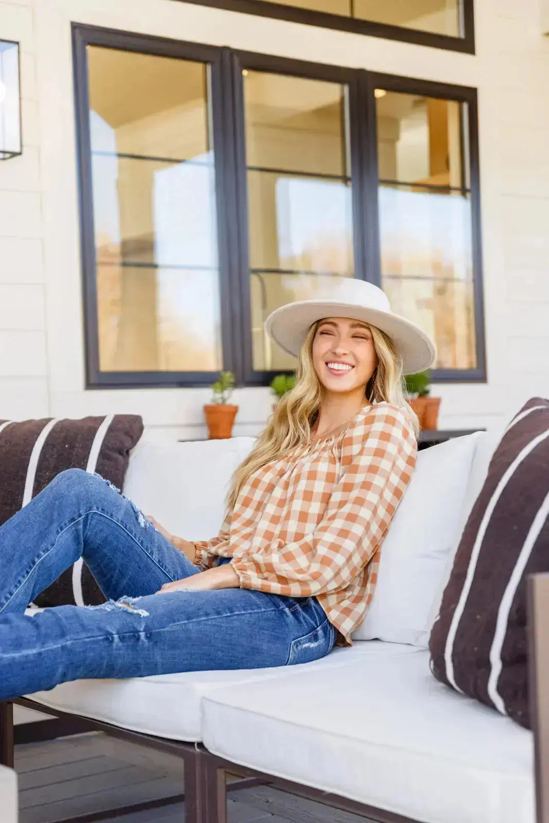 One Fine Afternoon Gingham Plaid Top In Caramel Womens Southern Soul Collectives