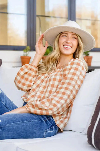 One Fine Afternoon Gingham Plaid Top In Caramel Womens Southern Soul Collectives