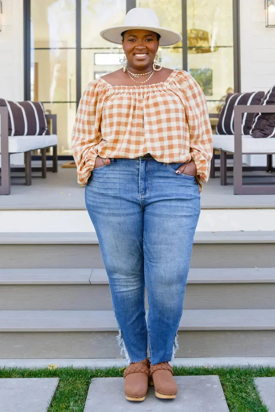 One Fine Afternoon Gingham Plaid Top In Caramel Womens Southern Soul Collectives