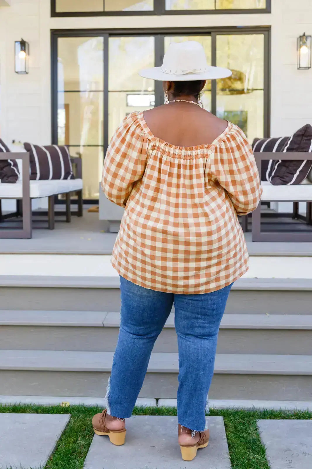 One Fine Afternoon Gingham Plaid Top In Caramel Womens Southern Soul Collectives