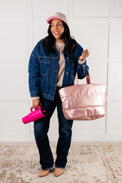 One More Thing Puffy Quilted Waterproof Tote in Pink Southern Soul Collectives