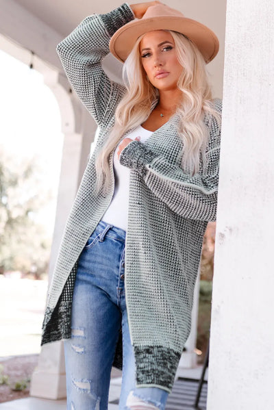 Open Front Longline Cardigan in Heathered Gray and Pink  Southern Soul Collectives
