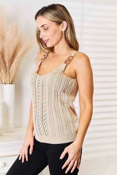 Openwork Knit Sweater Scoop Neck Tank Top in Khaki  Southern Soul Collectives