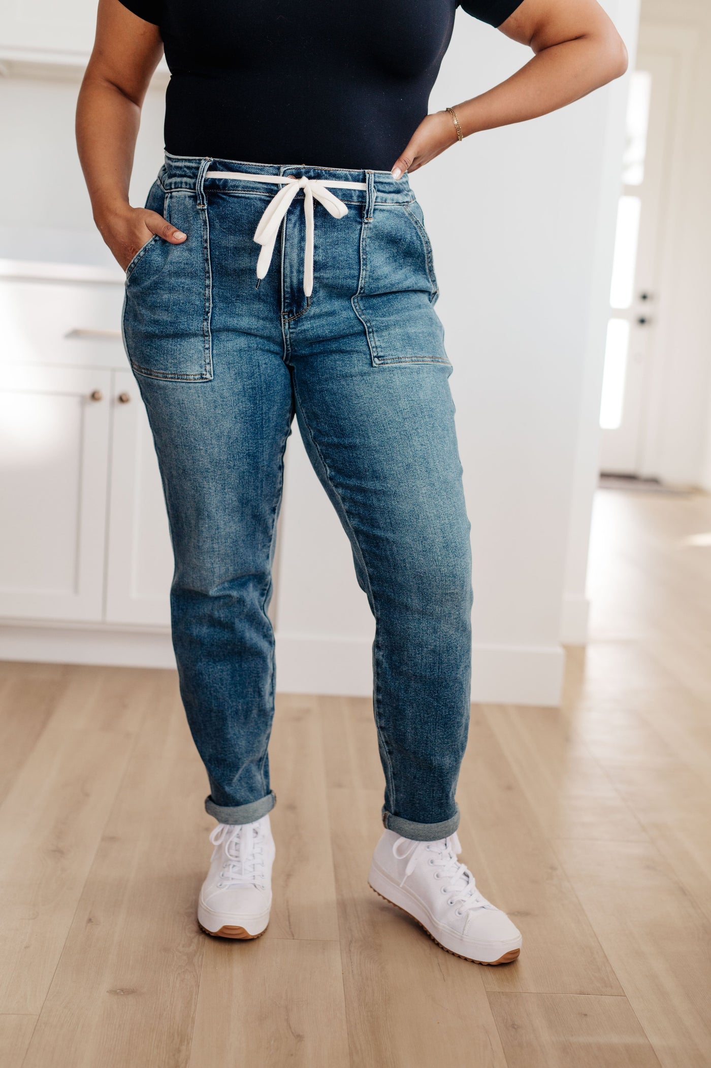 Judy Blue Payton Pull On Denim Joggers in Medium Wash Womens Southern Soul Collectives