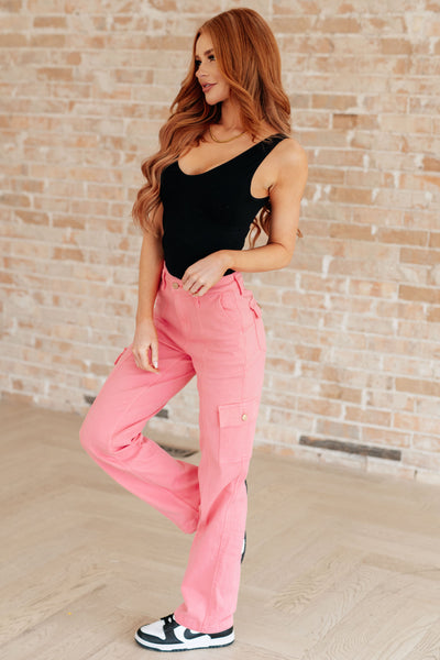 Judy Blue Peggy High Rise Cargo Straight Jeans in Pink Womens Southern Soul Collectives