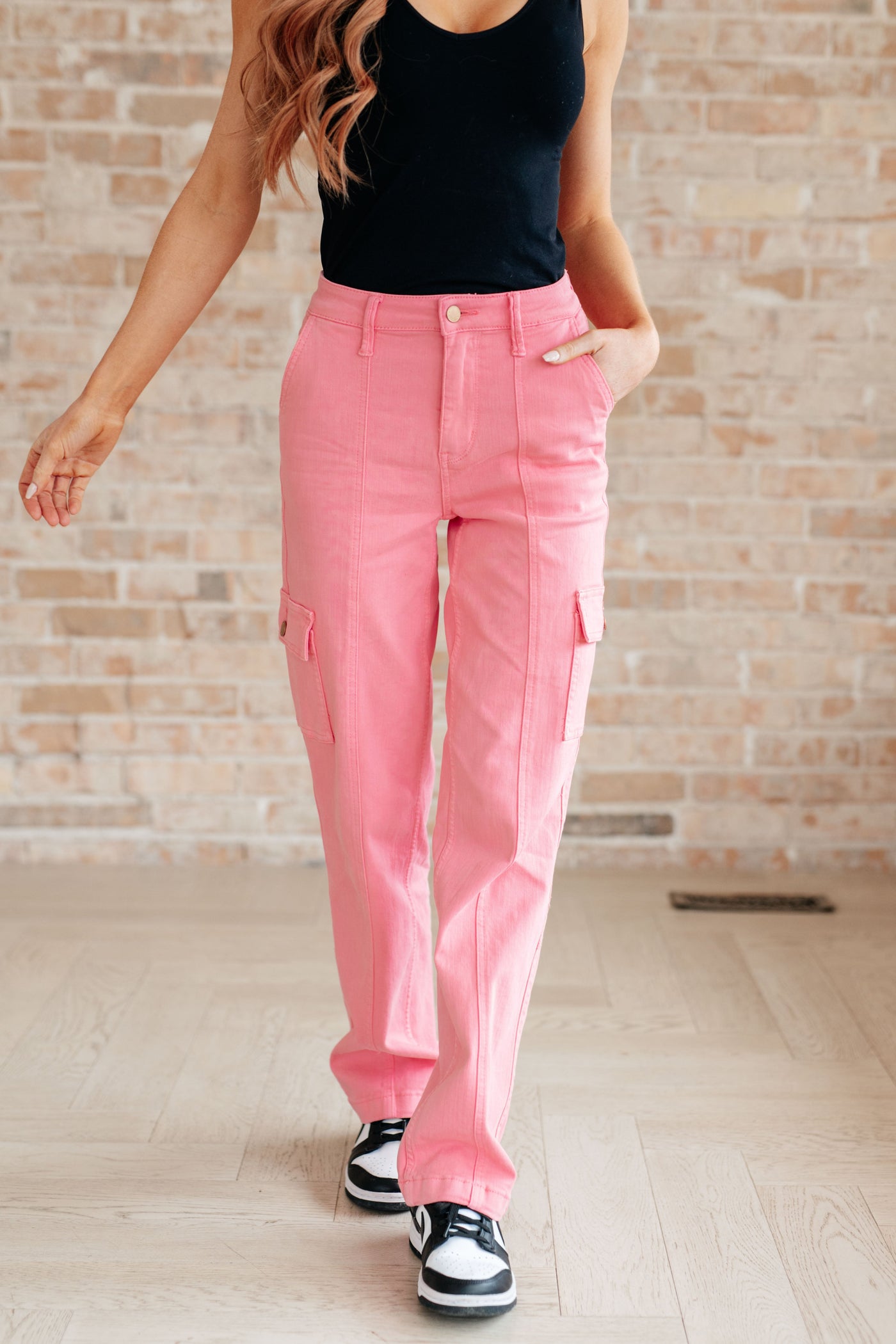 Judy Blue Peggy High Rise Cargo Straight Jeans in Pink Womens Southern Soul Collectives