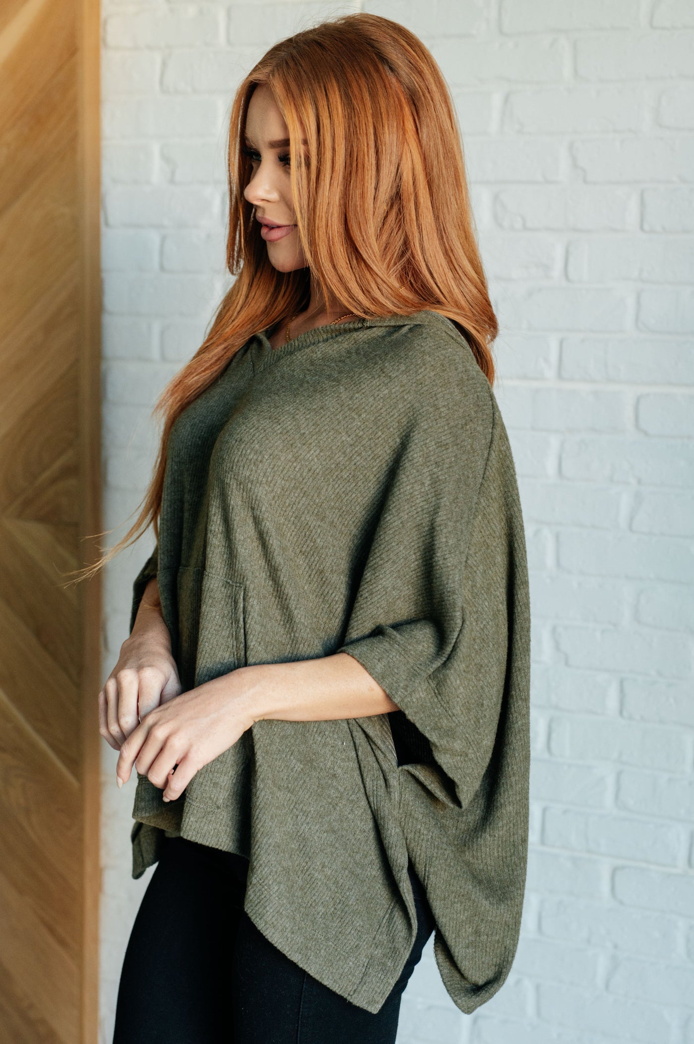 Perfectly Poised Hooded Poncho in Olive Southern Soul Collectives