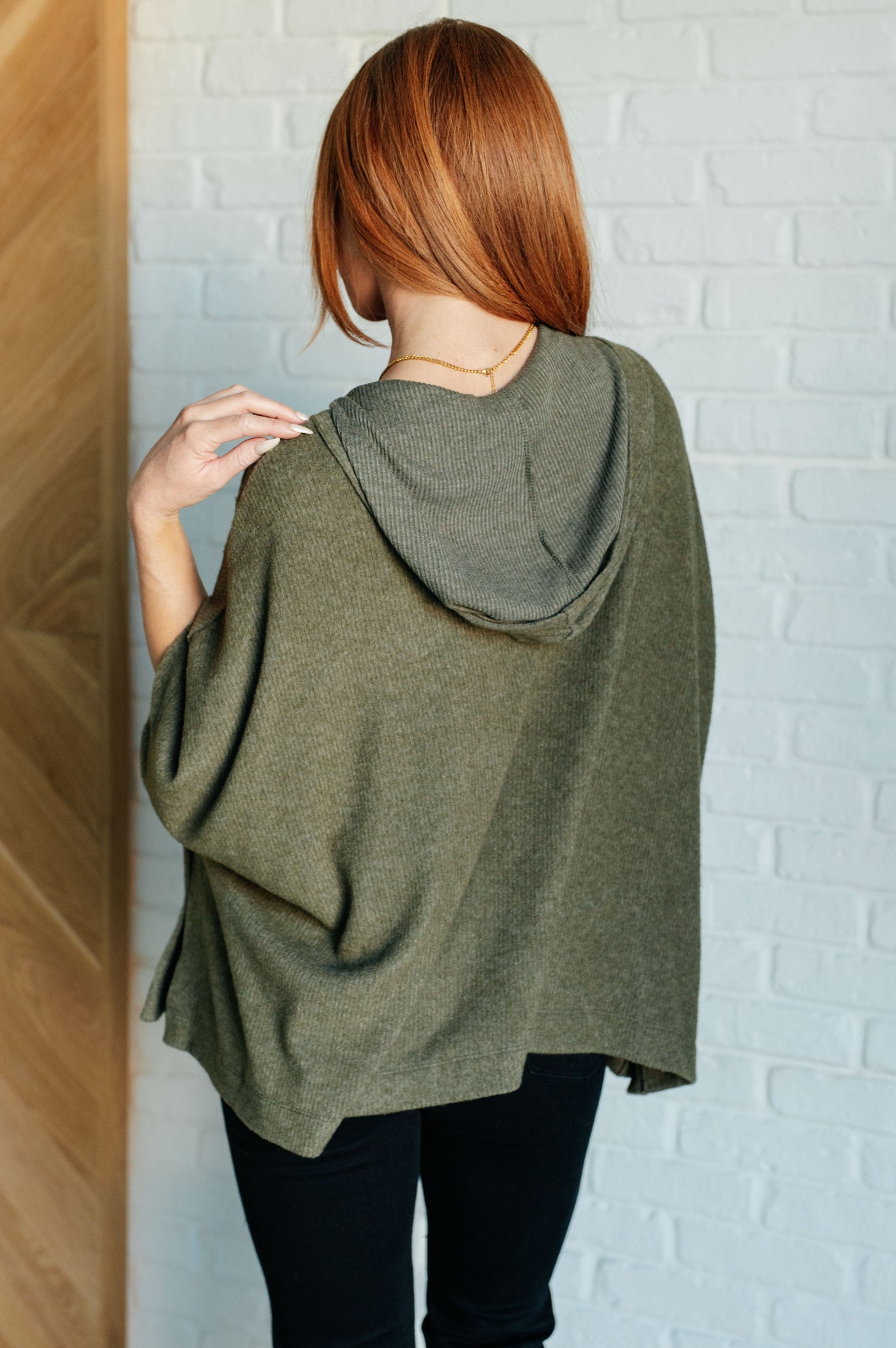 Perfectly Poised Hooded Poncho in Olive Southern Soul Collectives