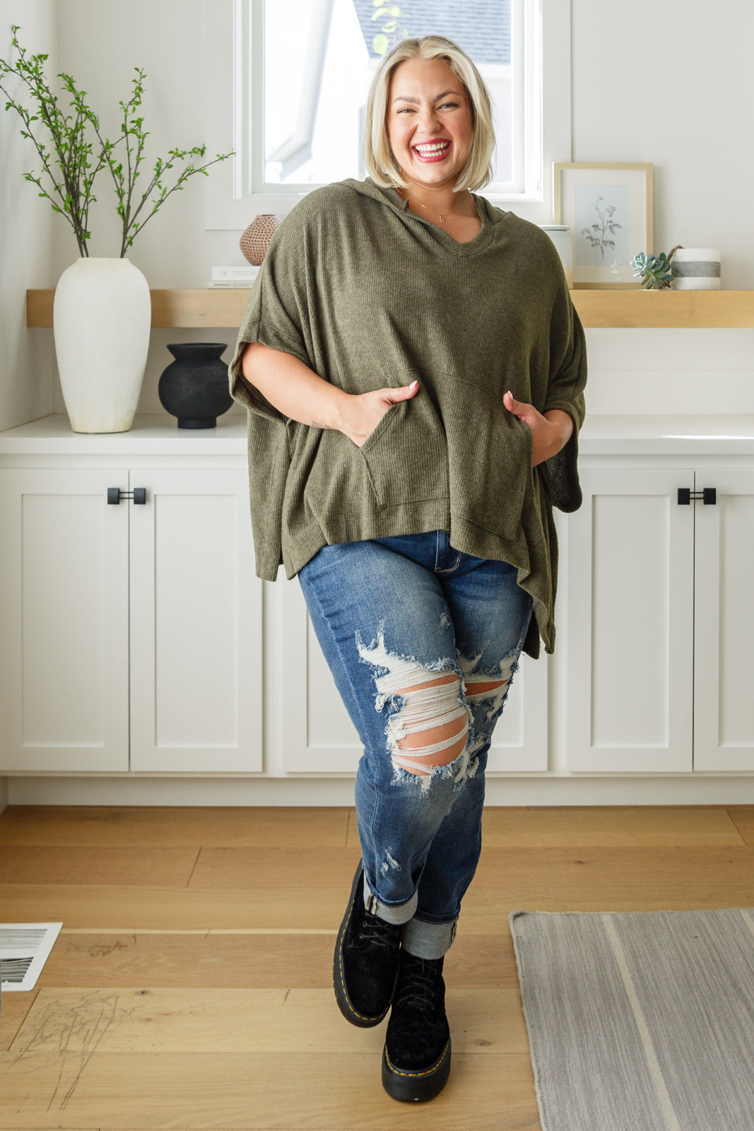 Perfectly Poised Hooded Poncho in Olive Southern Soul Collectives