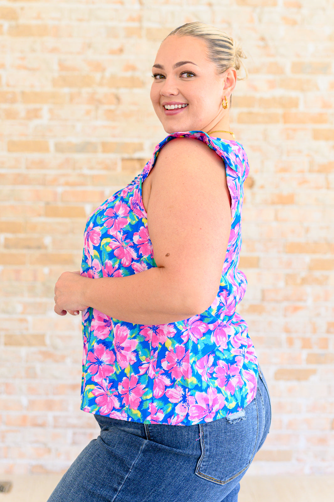 Petals on the Moon Flutter Sleeve Blouse in Royal Pink Southern Soul Collectives