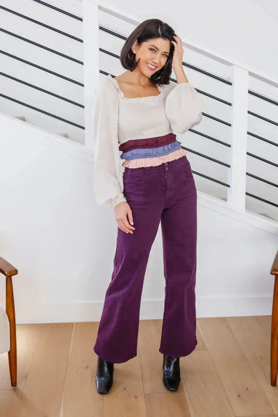 Petunia High Rise Wide Leg Jeans in Plum Womens Southern Soul Collectives