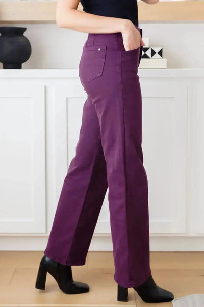 Petunia High Rise Wide Leg Jeans in Plum Womens Southern Soul Collectives