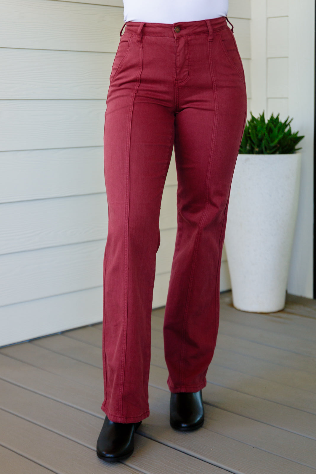 Phoebe High Rise Front Seam Straight Jeans in Burgundy Womens Southern Soul Collectives 