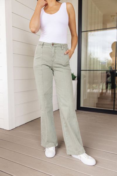 Phoebe High Rise Front Seam Straight Jeans in Sage Womens Southern Soul Collectives 