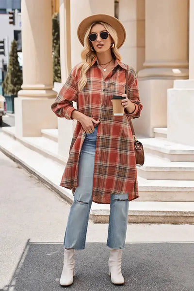 Plaid Collared Button Up Long Line Shirt in Multiple Colors  Southern Soul Collectives
