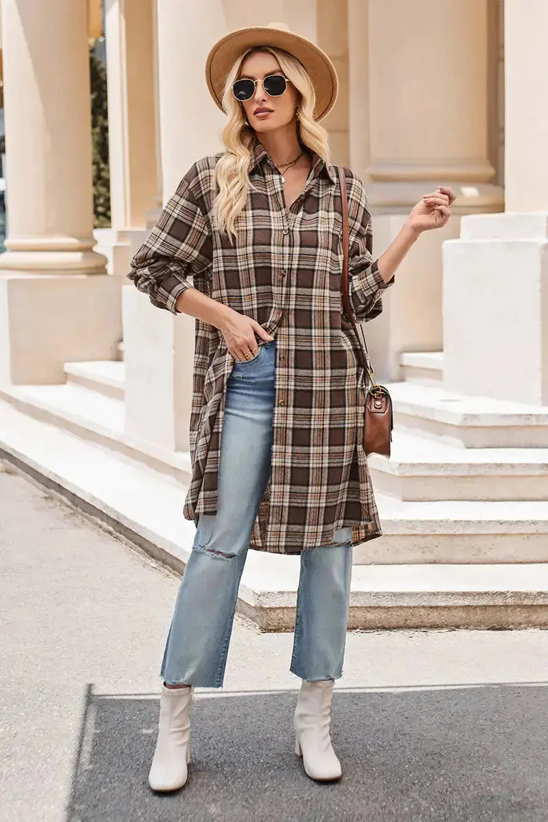 Plaid Collared Button Up Long Line Shirt in Multiple Colors  Southern Soul Collectives