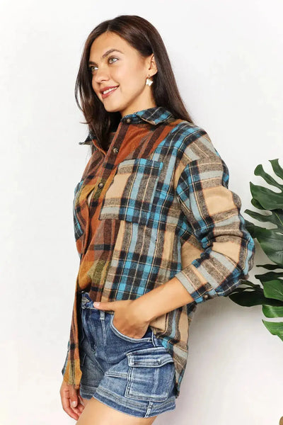 Plaid Curved Hem Shacket with Breast Pockets  Southern Soul Collectives