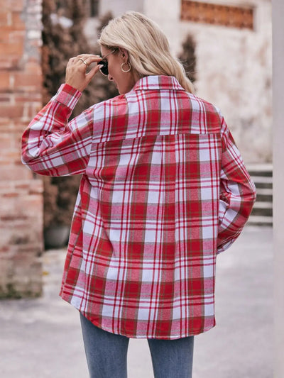 Plaid Dropped Shoulder Longline Button-up Shirt  Southern Soul Collectives