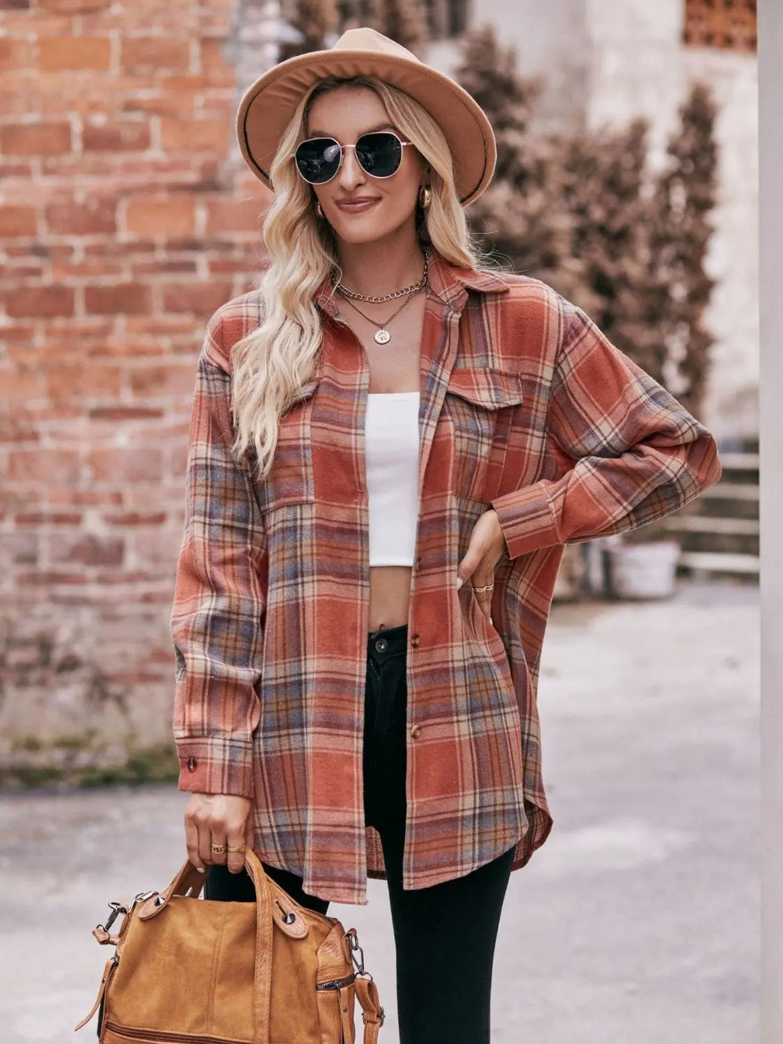 Plaid Dropped Shoulder Longline Button-up Shirt  Southern Soul Collectives