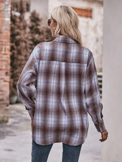 Plaid Dropped Shoulder Longline Button-up Shirt  Southern Soul Collectives