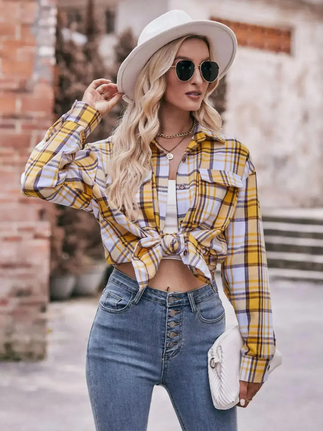 Plaid Dropped Shoulder Longline Button-up Shirt  Southern Soul Collectives