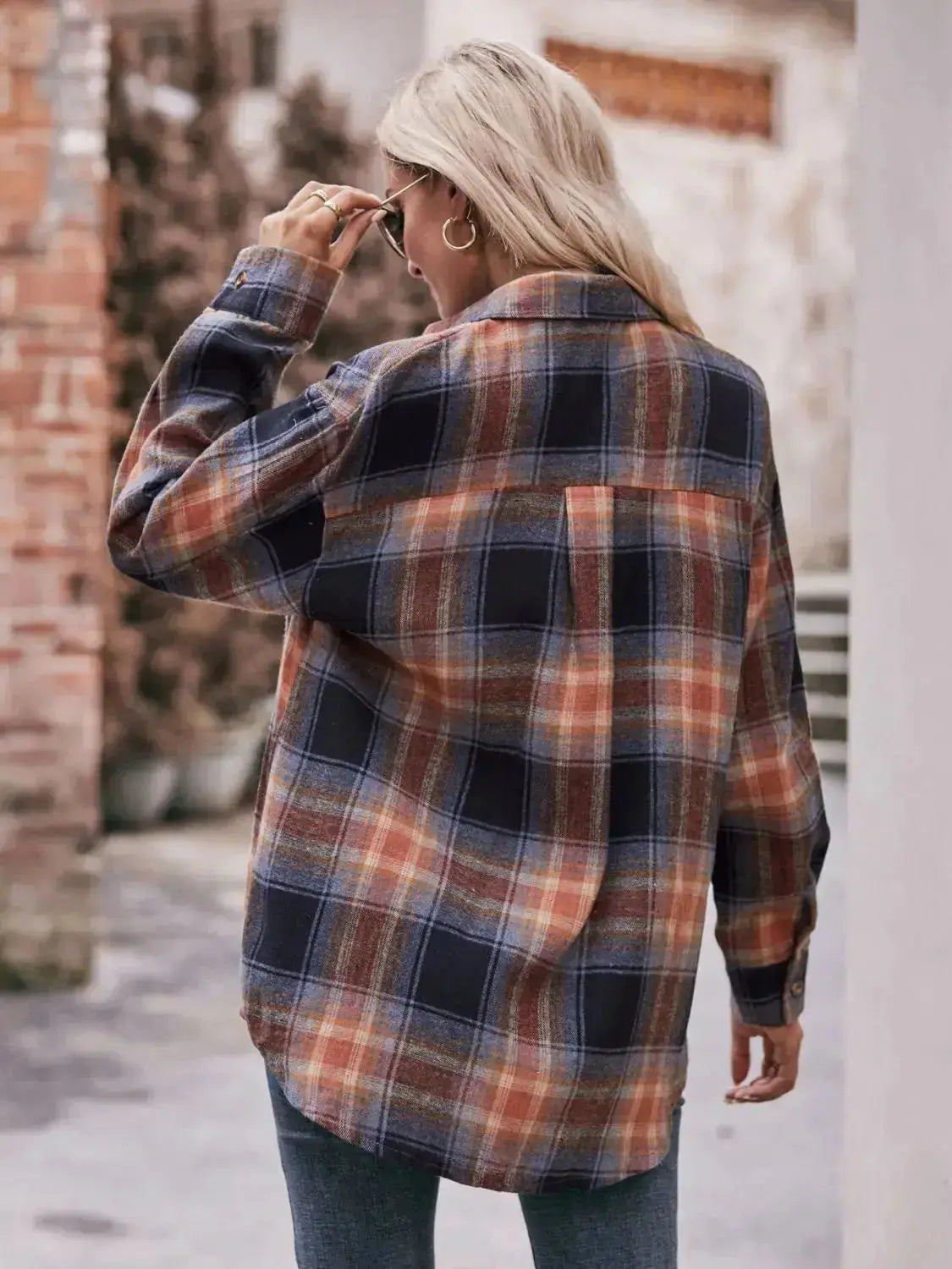 Plaid Dropped Shoulder Longline Button-up Shirt  Southern Soul Collectives