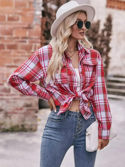 Plaid Dropped Shoulder Longline Button-up Shirt  Southern Soul Collectives