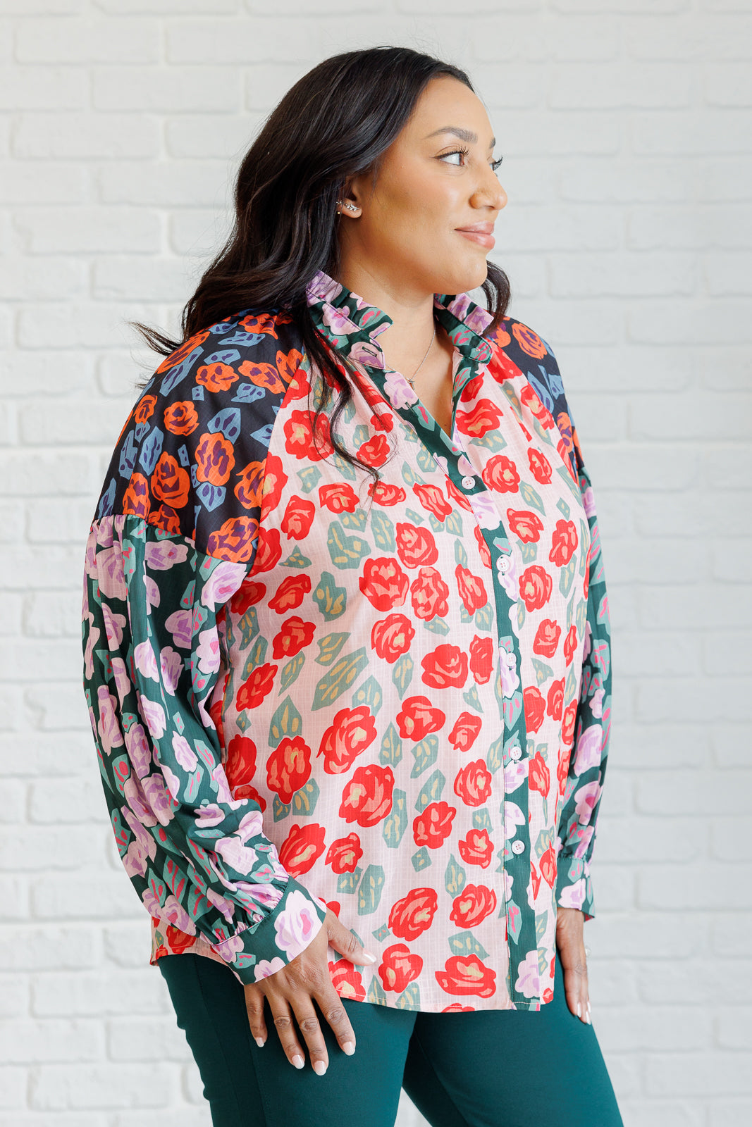 Presupposed Ideas Mixed Print Button Up Blouse Southern Soul Collectives