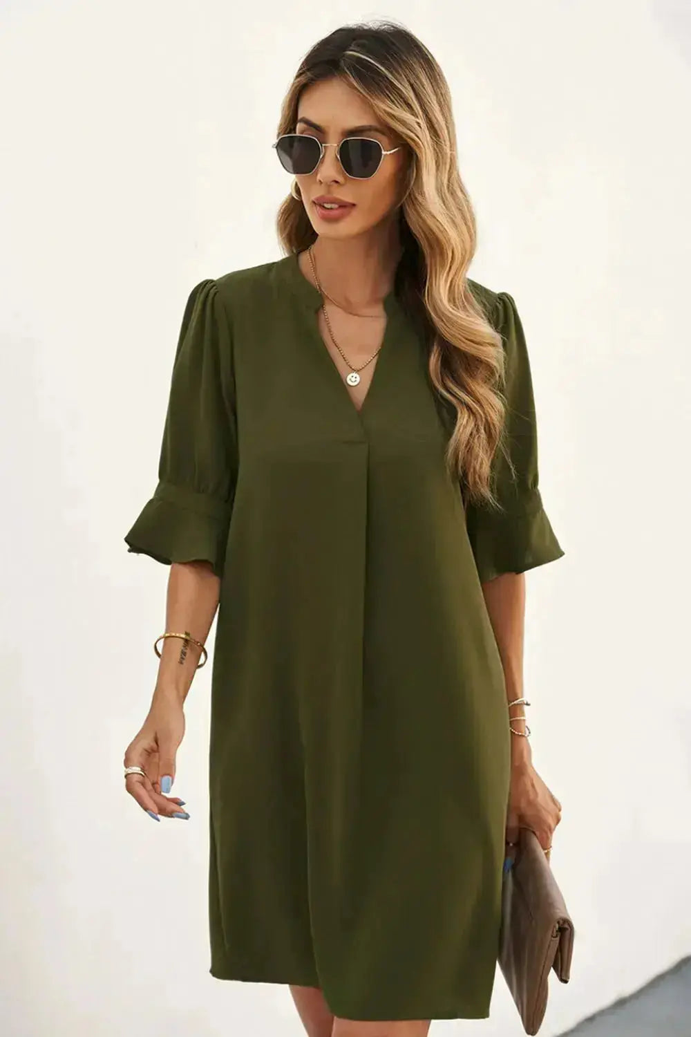 Puff Sleeve Notched Mini Shift Dress ib Black, Green and Red  Southern Soul Collectives