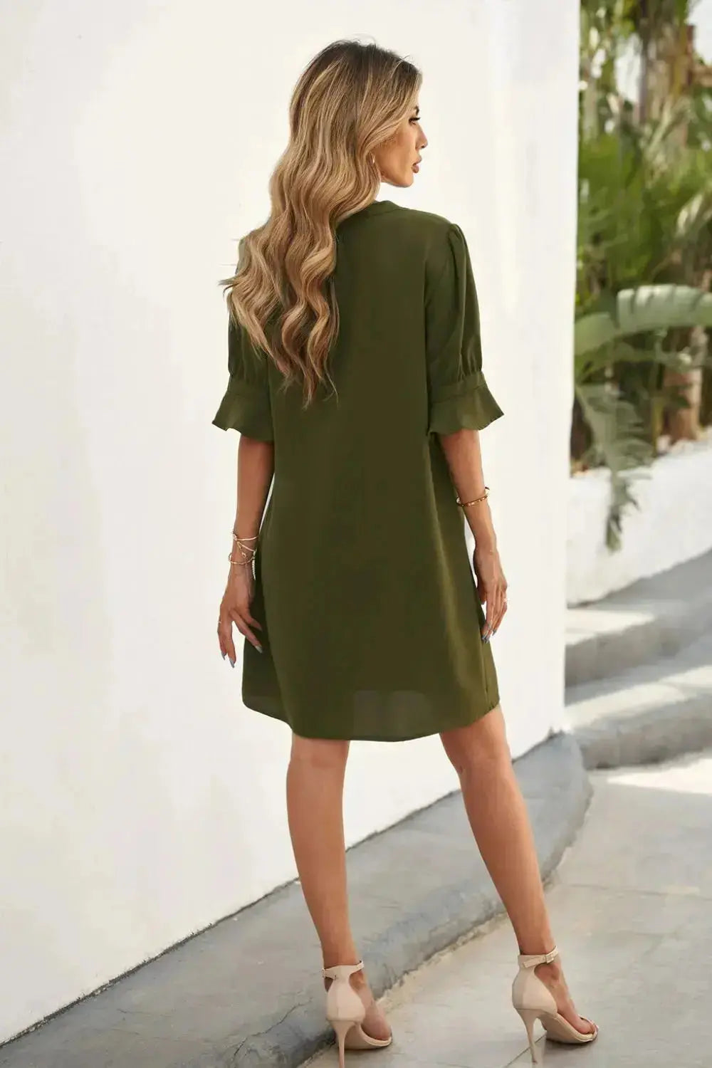 Puff Sleeve Notched Mini Shift Dress ib Black, Green and Red  Southern Soul Collectives