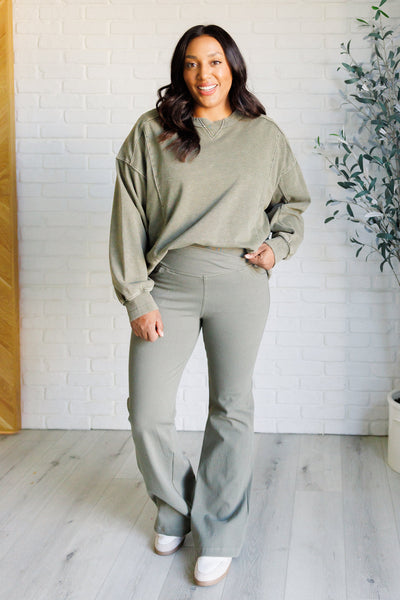 Quick Fix Mineral Wash Crew Neck Pullover in Army Green Southern Soul Collectives