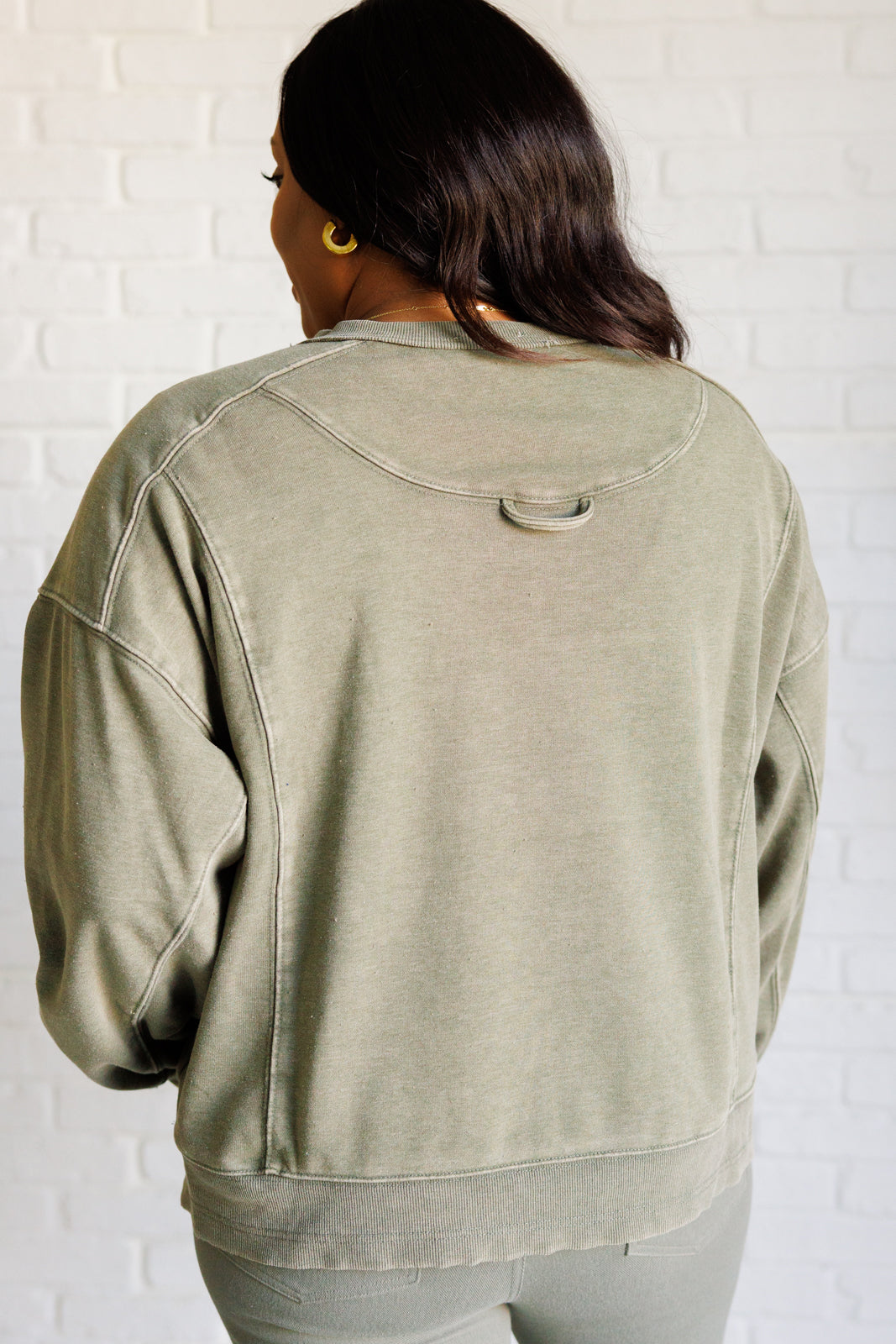 Quick Fix Mineral Wash Crew Neck Pullover in Army Green Southern Soul Collectives